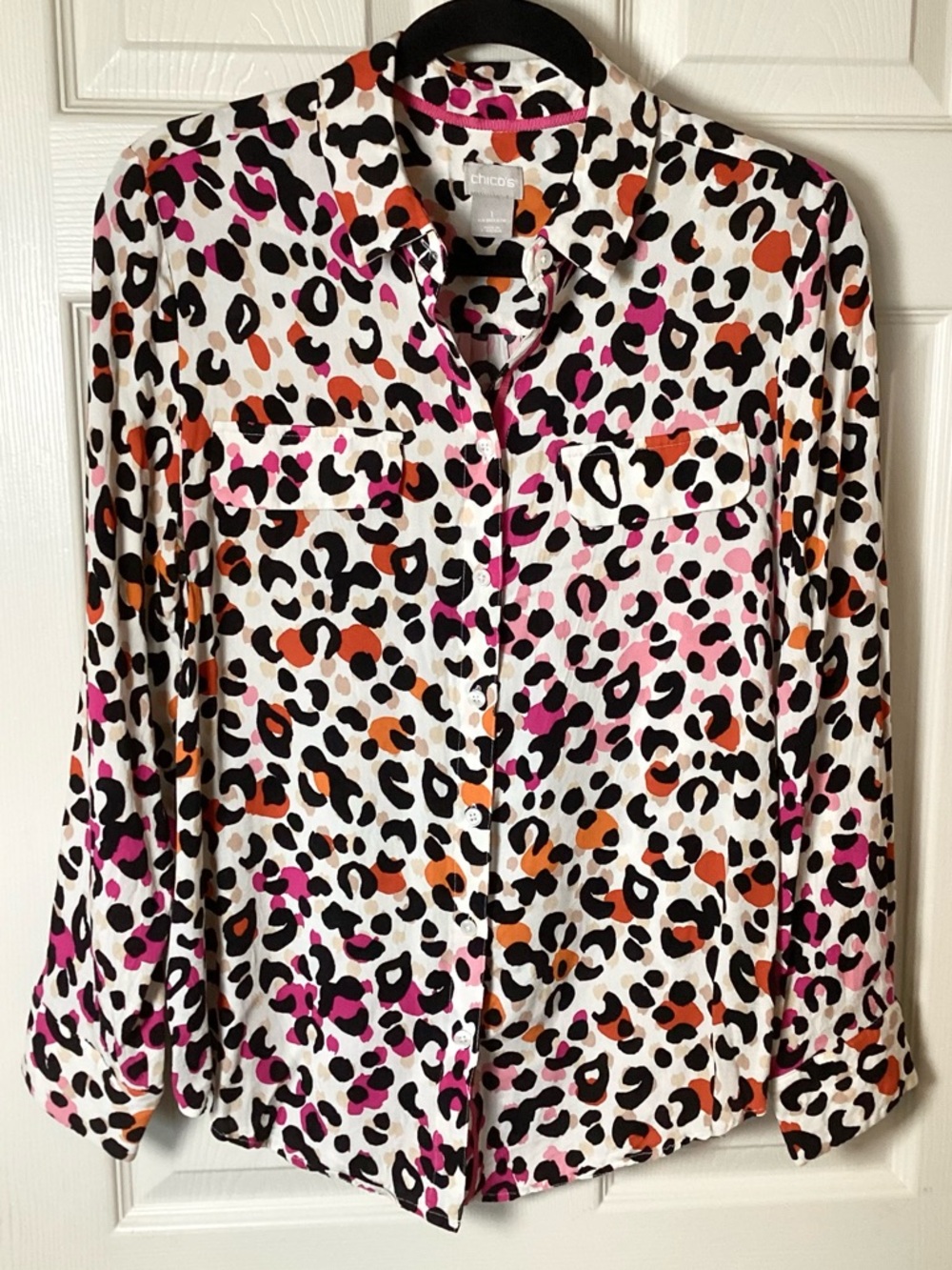 Chico’s Colorful Leopard Print Button-Up Blouse - Chicos 1 / US 8